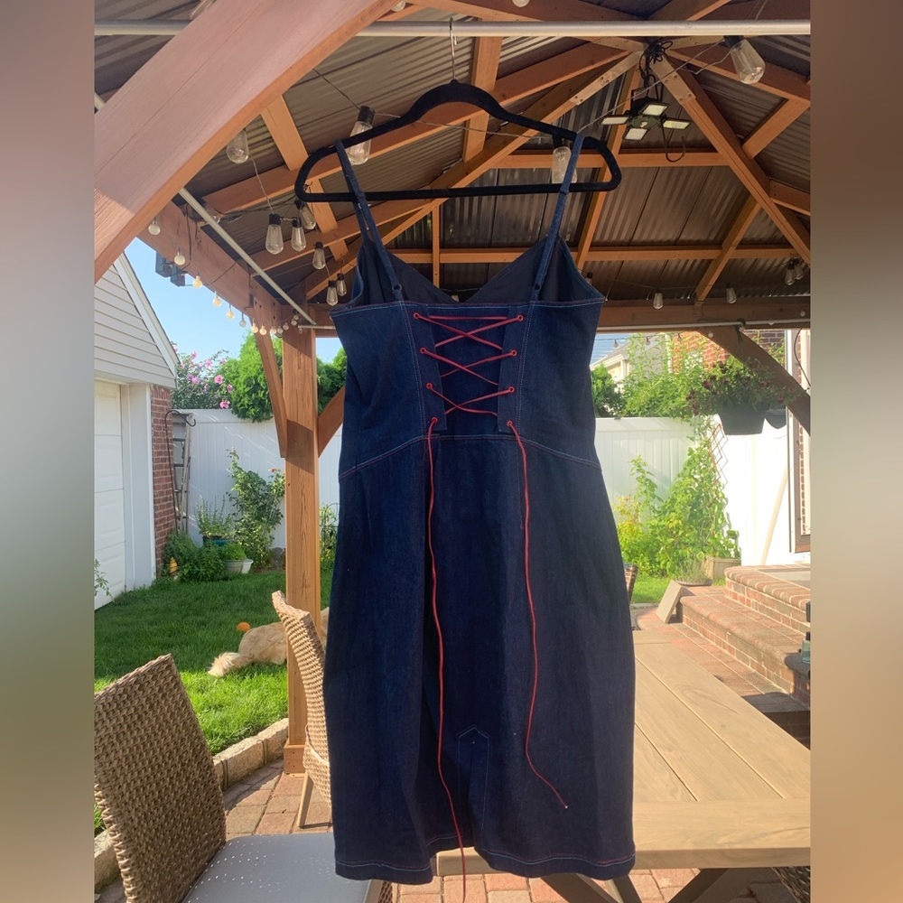 Shoshanna denim body-con dress with leather lacing